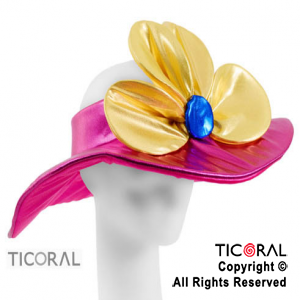 SOMBRERO CAPELINA CON FLOR METAL FUCSIA x 1